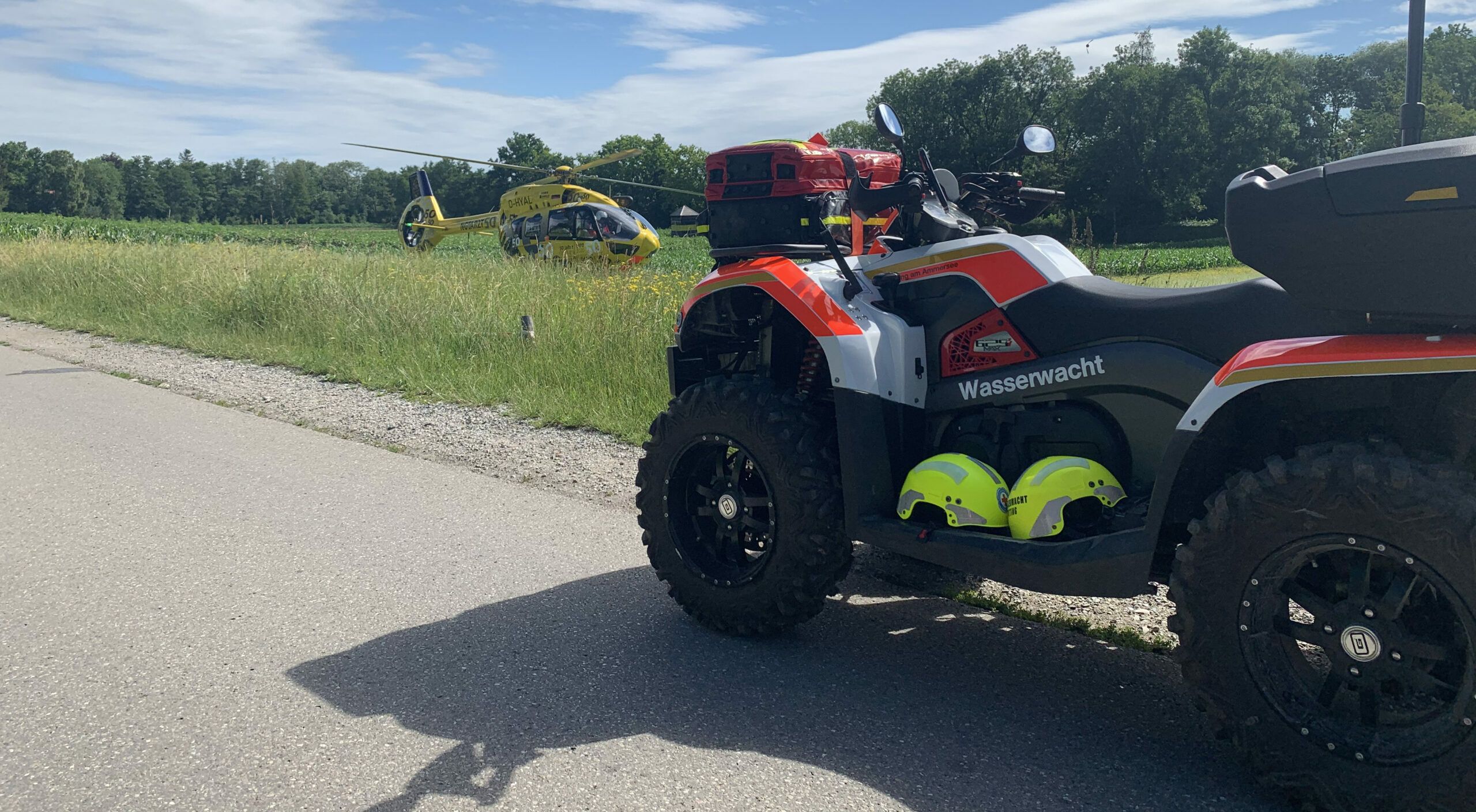 Quad Wasserwacht Utting mit Rettungshubschrauber